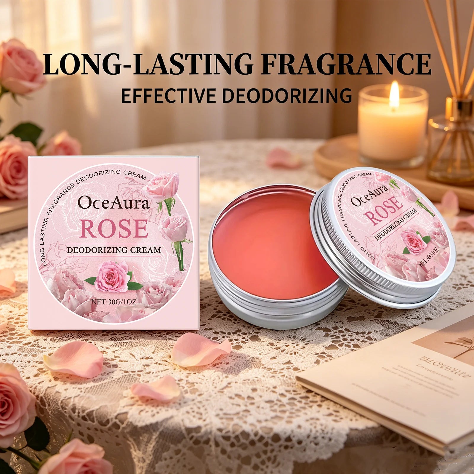 Oceaura Rose Deodorizing Cream Long-lasting Odor Inhibiting Sweat Qme