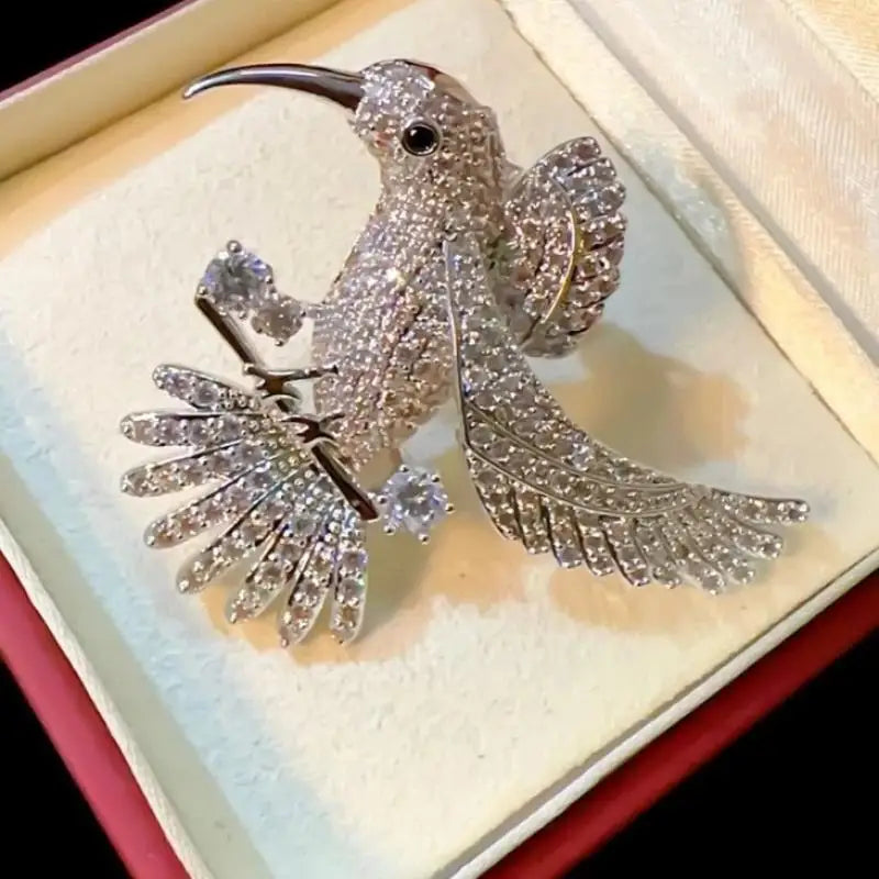 Exquisite Shiny Rhinestone Hummingbird Brooches For Women Clothing Coat Jewelry Accessries Gift Qme