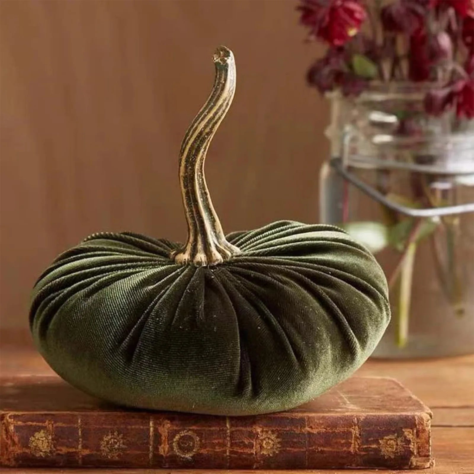 Velvet Soft Pumpkin Ornaments Handmade Home Holiday Ornaments Decoration Autumn Decoration Qme Green