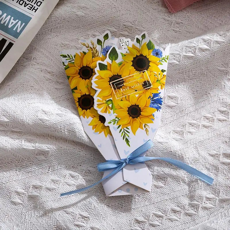 3D Bouquet Bow Hot Stamping Greeting Card Valentine's Day Wedding Bouquet Invitation Letter Holiday Blessing Gift Message Card Qme Su Bl