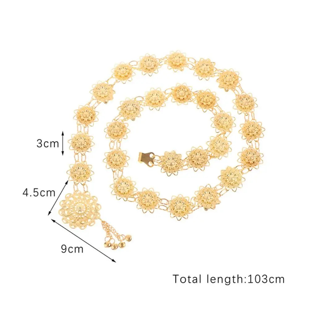 Traditional Metal Ethnic Style Belt Bell Silver Gold Belt Hollow Out Tassel Flower Metal Waist Chain Party Decoration Qme