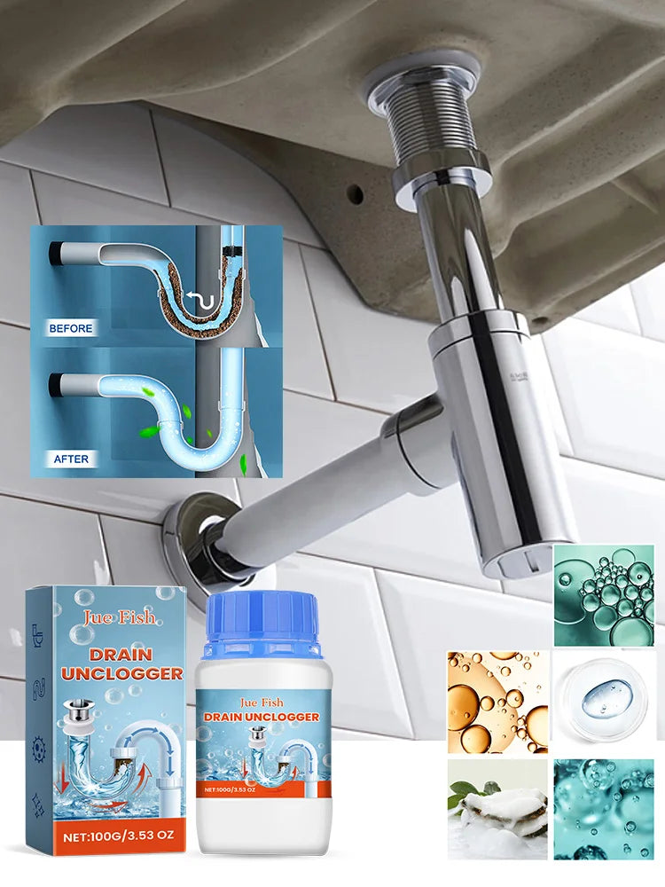 Drain cleaner; toilet sink kitchen bathroom drain pipe clog stain deodorization quick unclogging cleaning decontamination Qme