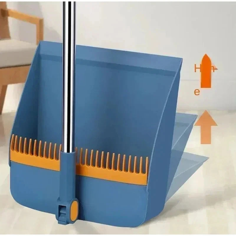 Long Handle Broom With Dustpan Set 180-Degree Angle Adjustment Stiff Bristles Buckle Type Broom Dustpan Set With Scraping Teeth Qme