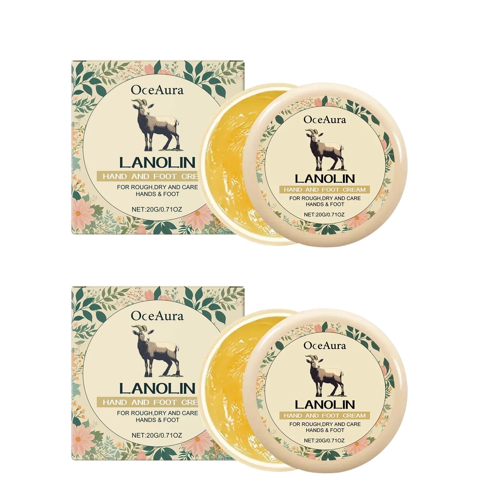 Lanolin Hand Foot Cream Deep Moisturizing Exfoliates Removes Dead Skin Softens Hands Anti-Crack Non-Greasy Hydration Cream Qme 2Pcs