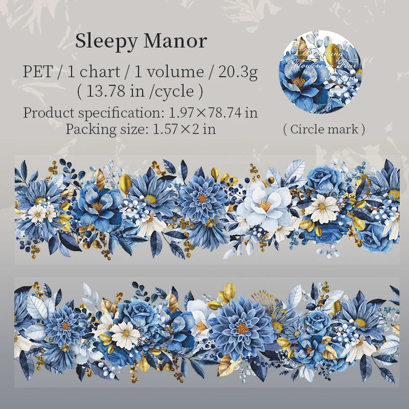 PET Tape flower Pattern Self-Adhesive Tape Sticker Decorative Masking Tape DIY Craft Decorative Tape For Scrapbooking Decoration Qme A