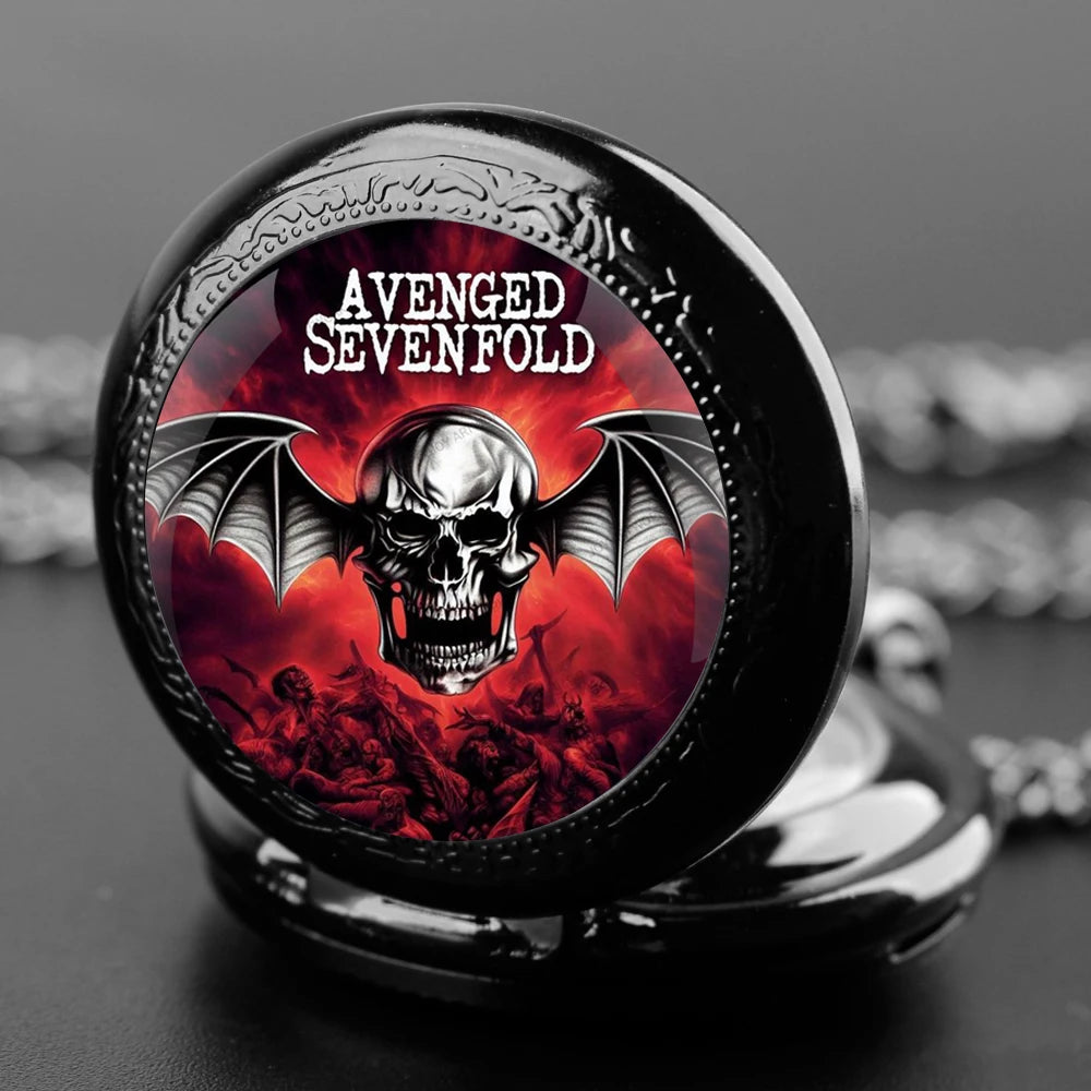 Avenged Sevenfold Design Glass Dome Quartz Pocket Watch Necklace Men Women Unique Jewelry Pendant Birthday Accessories Gift Qme
