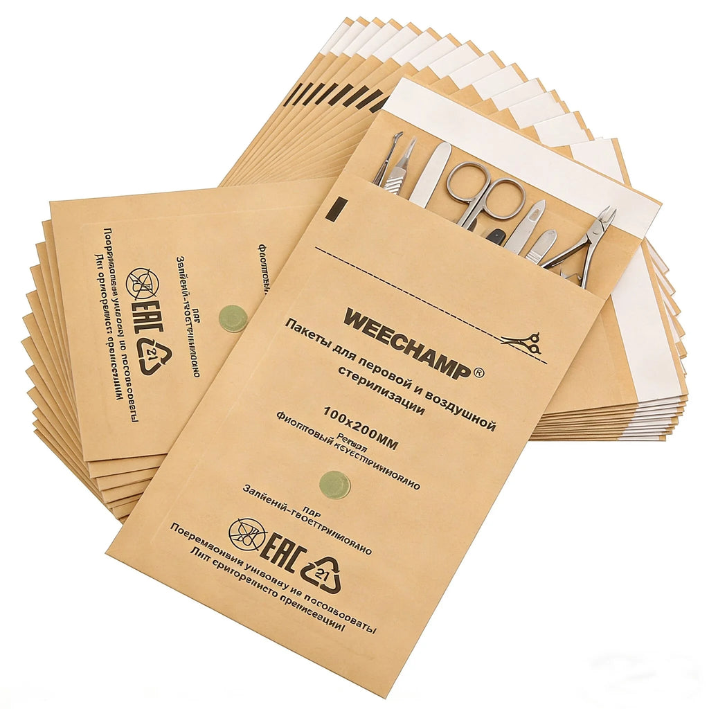 50PCS Self-Sealing Cleaning Pouches, Dry Heat Autoclave Kraft Paper Bags for Tattoo Dentist Tools and Nail Art Supplies Qme