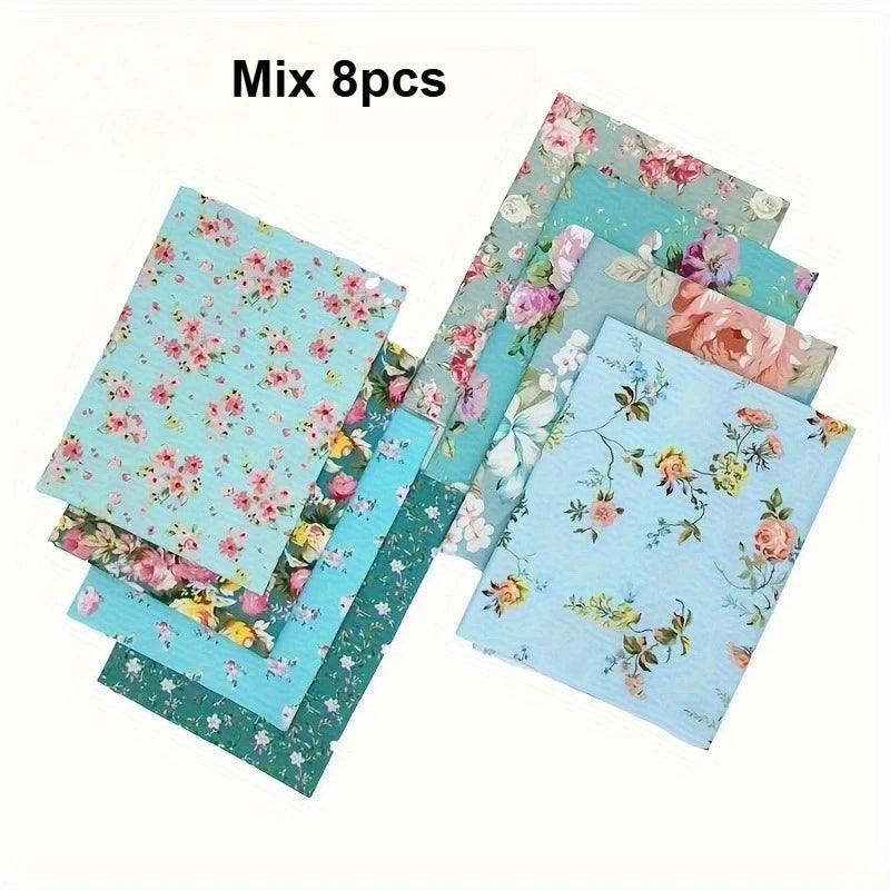 Twill Printed Fabric DIY Handmade Patchwork Fabric Group Pure Cotton Floral Fabric Qme Mix 8pcs 0.27Yard