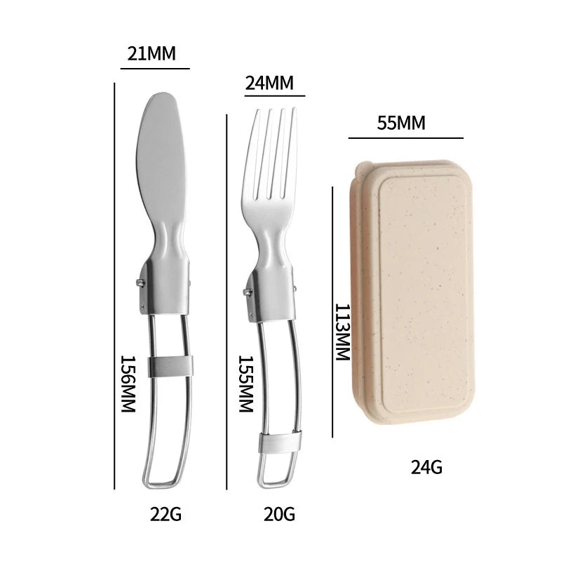 304 Stainless Steel Folding Cutlery Set Knife Fork Spoon Portable For Outdoor Picnics Camping Back To School Student Cutlery Box Qme 2pcs Khaki1