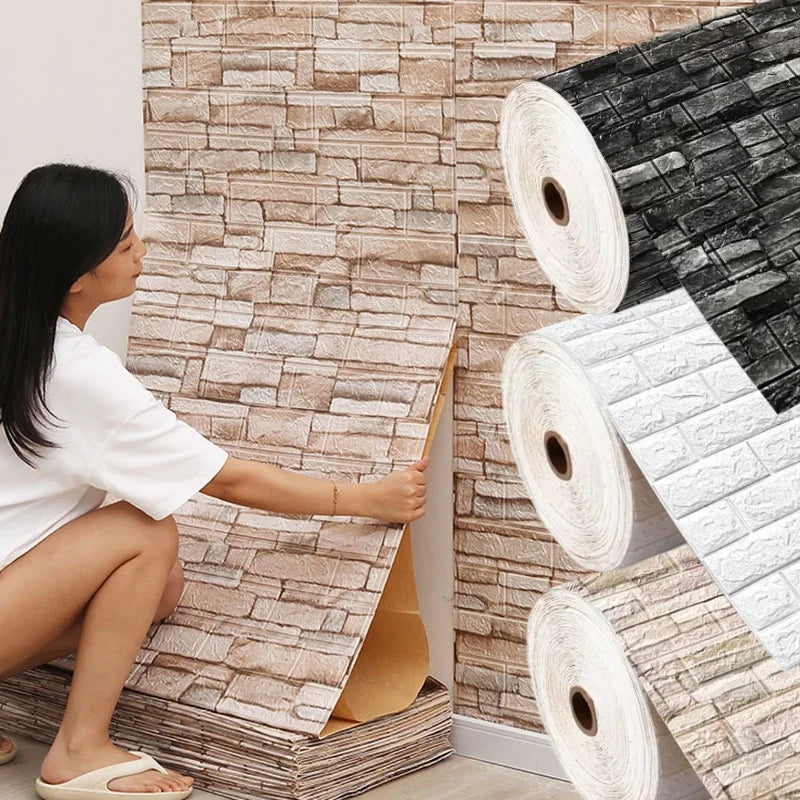 Waterproof Anti Stain Retro Imitation Brick 3D Wall Sticker 70cmx1m Self Adhesive Wallpaper Indoor Living Home Wall Decor Qme