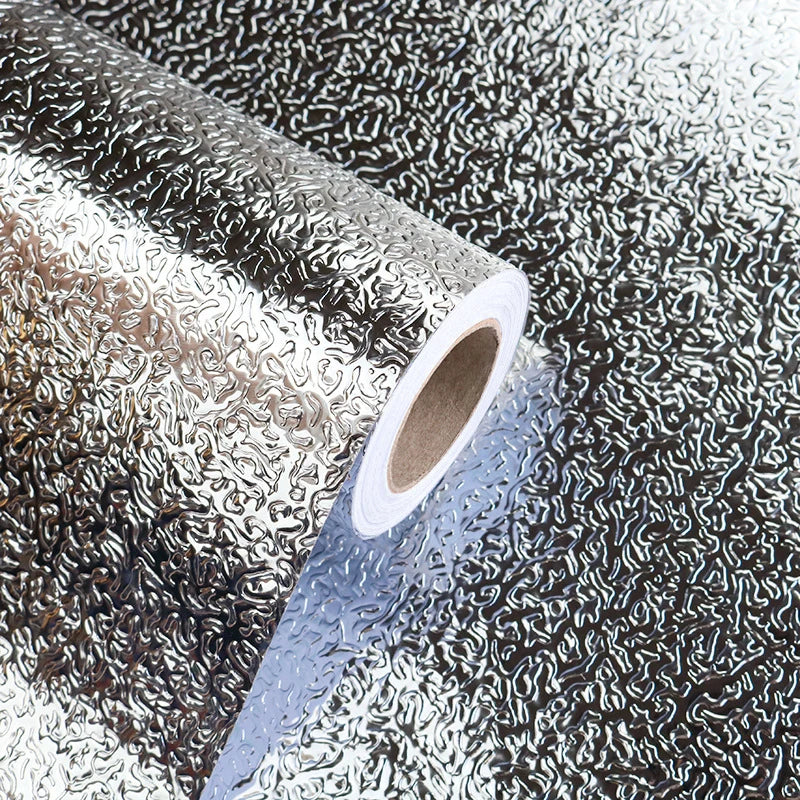 Kitchen Oil-proof Waterproof Stickers Aluminum Foil Stove Cabinet Qme Silvery Textured 5mx40cm