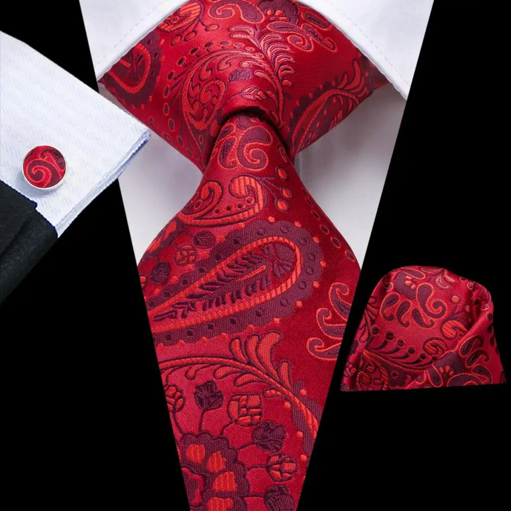 Hi-tie Men Fashion Paisley Sage Green Necktie Handkerchief Cufflinks