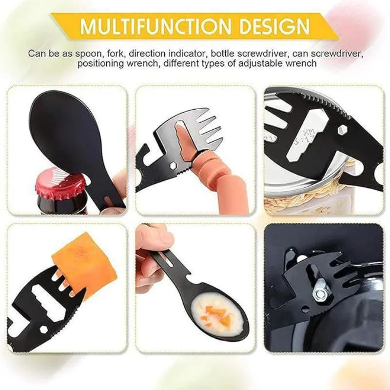 10-in-1 Multifunctional Outdoor Camping Survival Fork Spoon Kitchen Qme