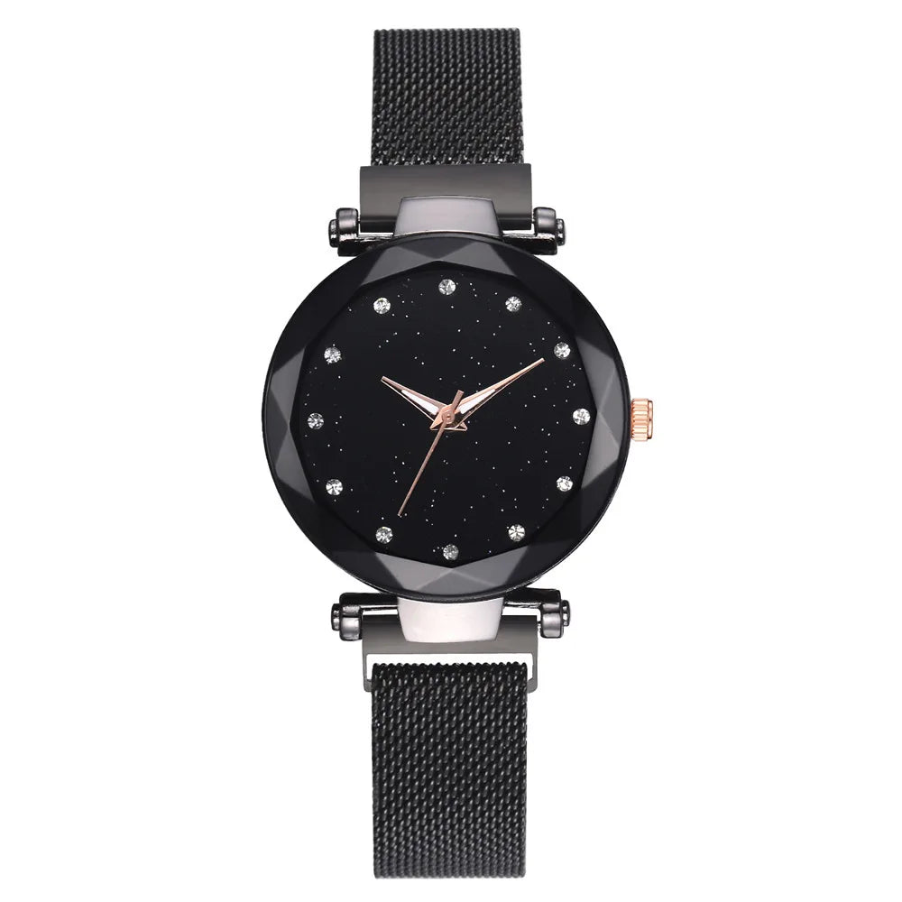 Luxury Women Watches Ladies Magnetic Starry Sky Watch Women Fashion Diamond Quartz Wristwatches reloj mujer zegarek damski Qme black