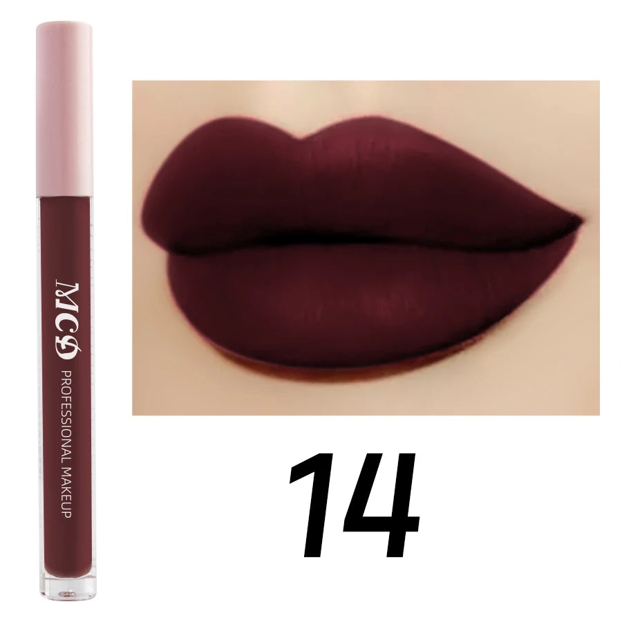 Dark Brown Matte Velvet Lip Gloss Waterproof Liquid Lipstick Nude Qme 14