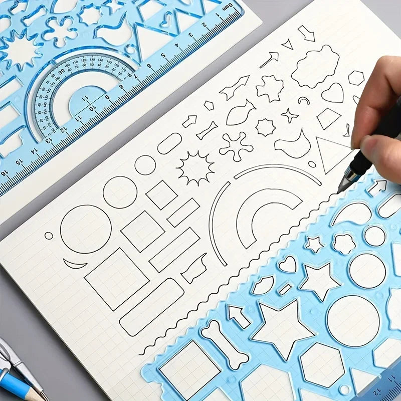 2pcs/set Multifunctional Geometric Ruler for Drawing and Crafting - Flower, Semicircle, and Geometric Patterns - Fun Qme