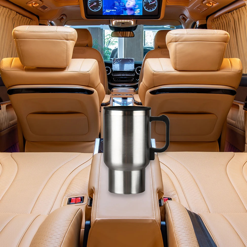 450ml Electric In-car Travel Heating Cup Stainless Steel Car Heated Mug 12V Heated Mug for Hot Water Tea Coffee Making Qme