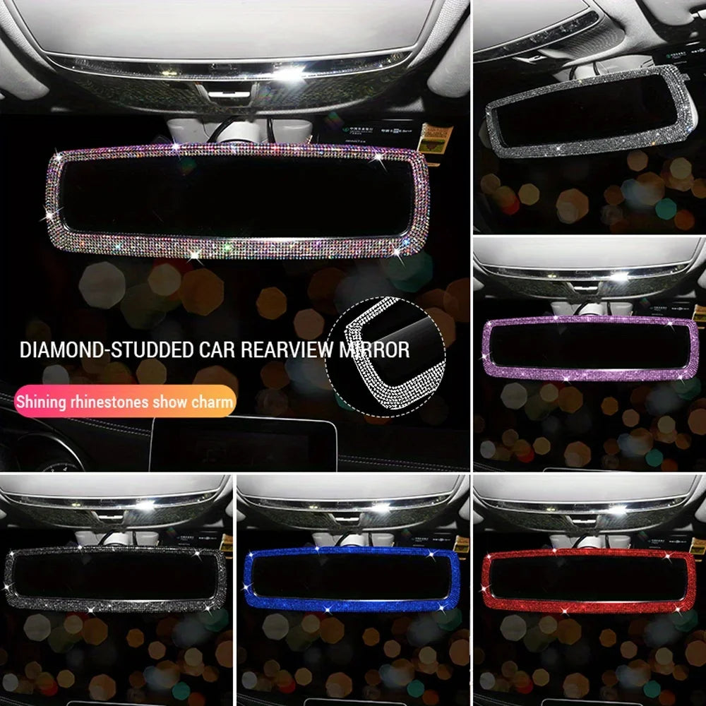 Shimmering water-drop diamond mirror car rearview mirror interior accessory rearview protection cover interior kit Qme