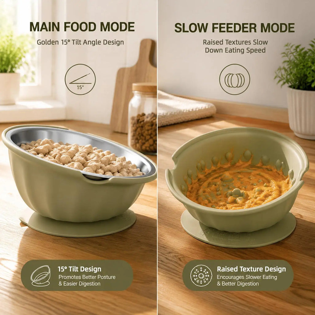 Slanted Dog Bowls 15 Degree Slanted Non-Slip Pet Plate 2 In 1 Detachable Non-Spill Stainless Steel Dog Bowl For Feeding Drinking Qme