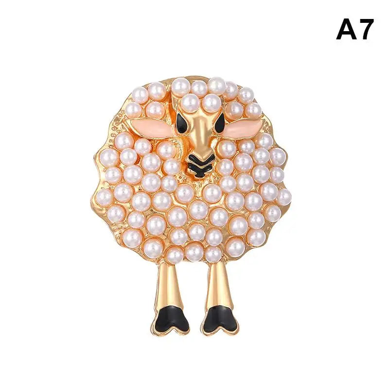 Elegant Sheep Goat Shaped Brooch Rhinestone Pearls Lapel Pin Animal Brooch Perfect For Daily Wear Party Dresses Qme A7