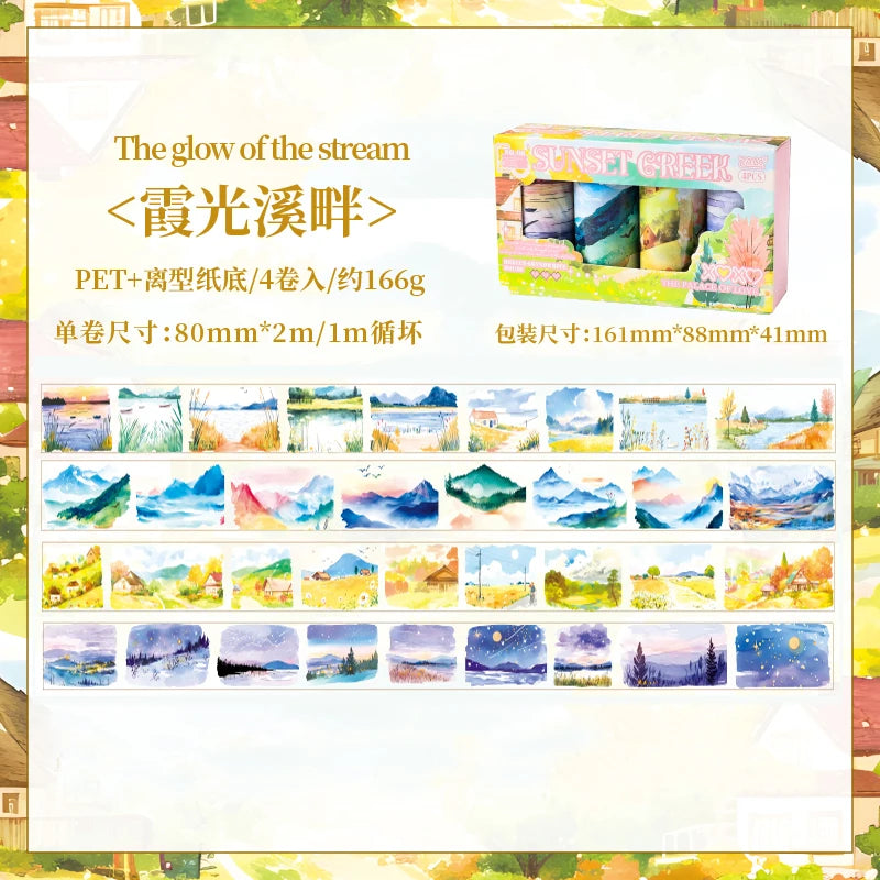 4 Rolls/Box 80mm*2m Big Size Washi Tape Box Set Scrapbooking Supplies DIY Adhesives Diary Collage Album Decor Stationery Tape Qme B 4 rolls per box