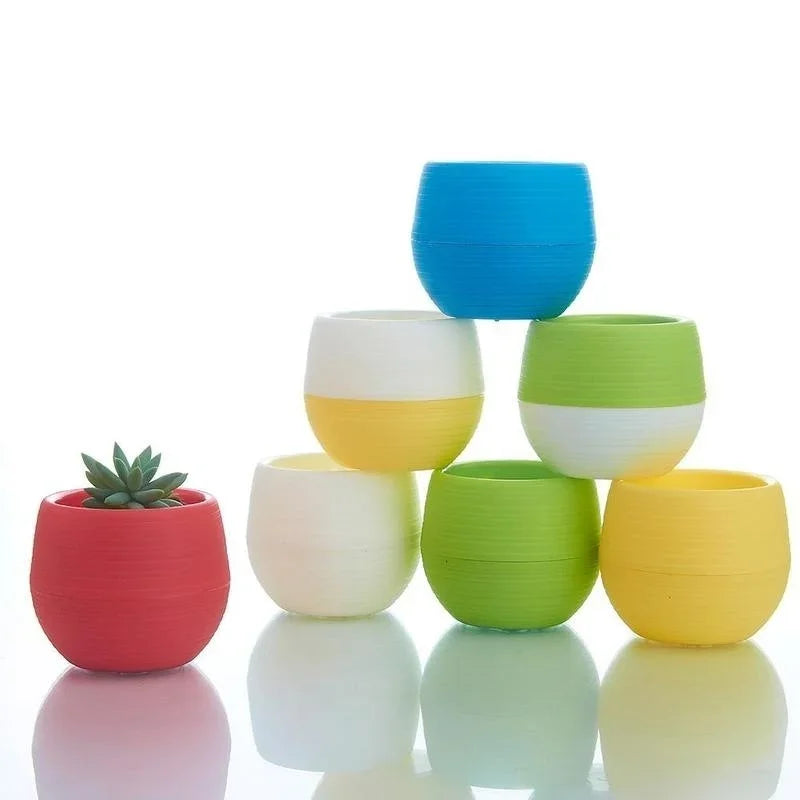 1 Creative Eco-friendly Colourful Mini Round Plastic Plant Flower Pot Qme
