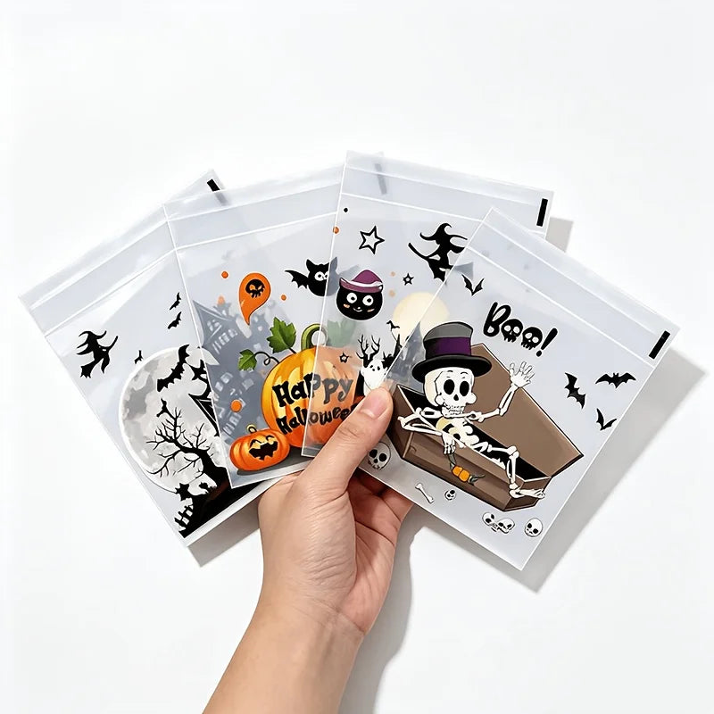 100Pcs Halloween Cartoon Bat Skeleton Transparent Packaging Bags,Suitable for Storing Candy At Parties,Halloween,carnival Nights Qme