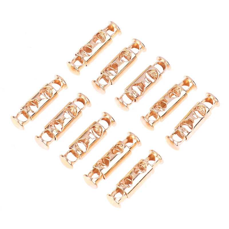 10Pcs Metal Double Hole Head Spring Buckle Cord Lock Elastic Adjustment Buckles Tightening Fasteners Locks Sewing Tools Qme Gold