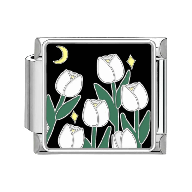 Drop Shipping 2026 Romantic Dreamy Moon Flower Sea Italian Charm Links Fit 9mm Stainless Steel Bracelets Wholesale Jewelry DIY Qme Style 28