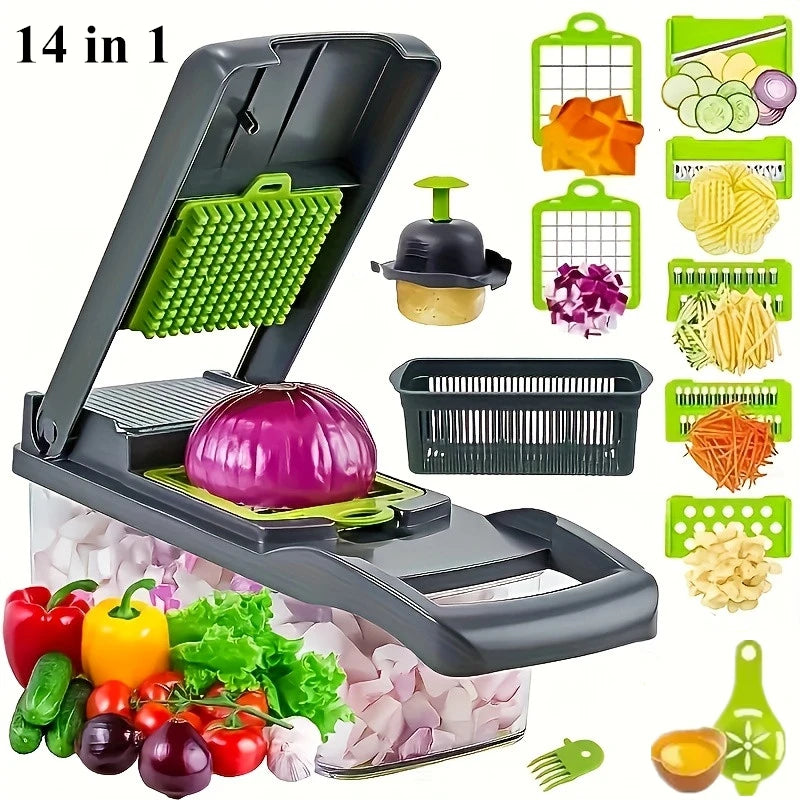 Multifunctional Vegetable Chopper Handle Food Grate Food Chopper Vegetable Slicer Dicer Cut Kitchen Items Onion Chopper ﻿ Qme 14in1