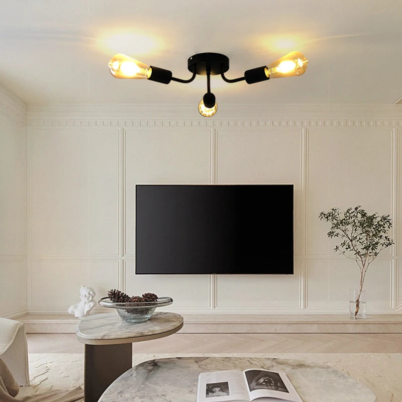 Vintage Ceiling Lights Multiple Rod Wrought Iron Ceiling Lamp E27 Bulb Living Room Lamparas for Home Lighting Fixtures Qme