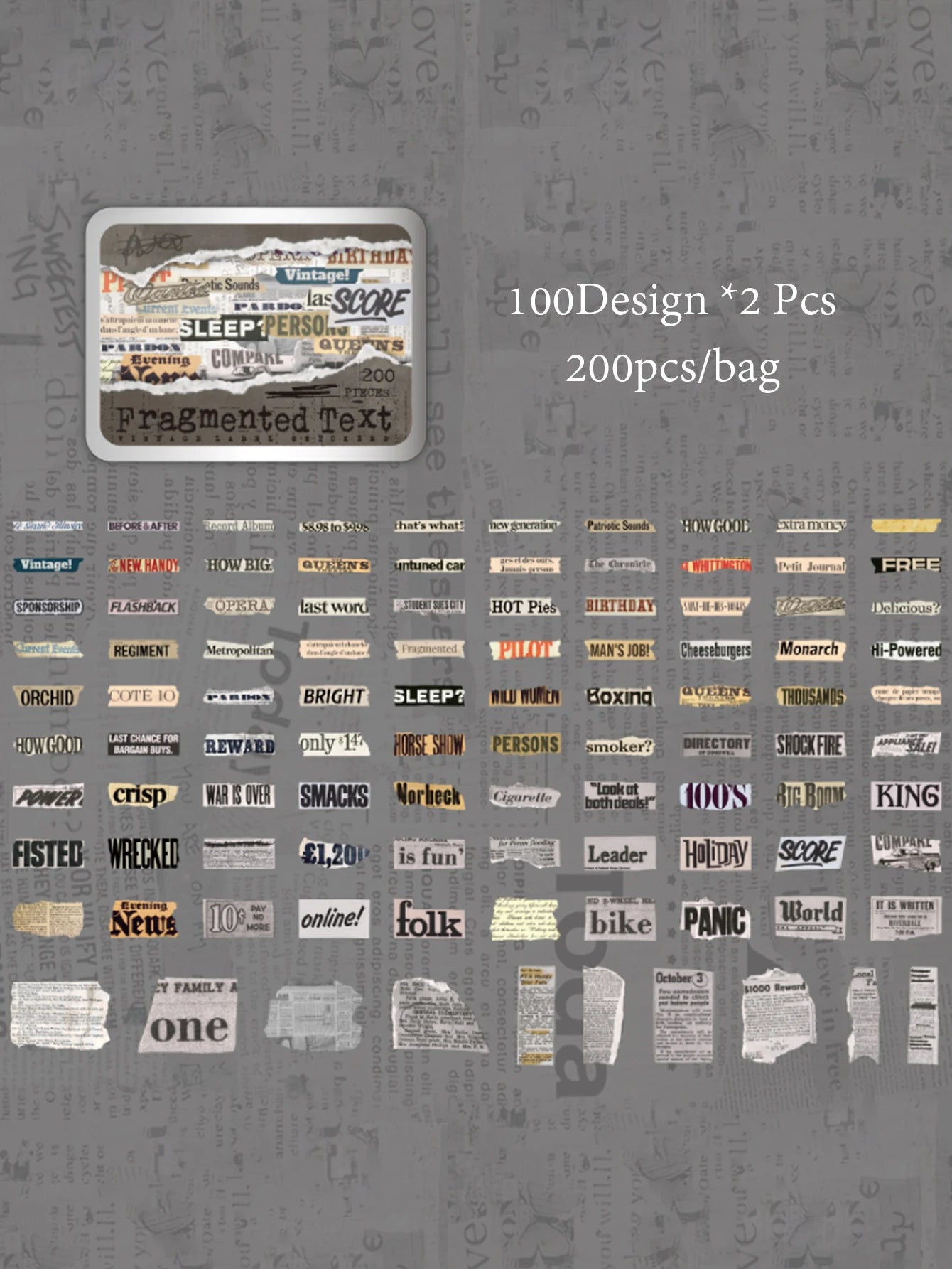 Iron Box Stickers 200pcs/bag Art Text Fragments Vintage Stickers DIY & Scrapbook Journal Decor Iron Box Stickers Qme 1