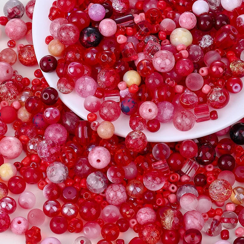 50g Assorted Glass Beads for Jewelry Making 2-10mm Colorful Crystal Beads for Bracelets Earrings Necklaces Crafts Making DIY Art Qme Red