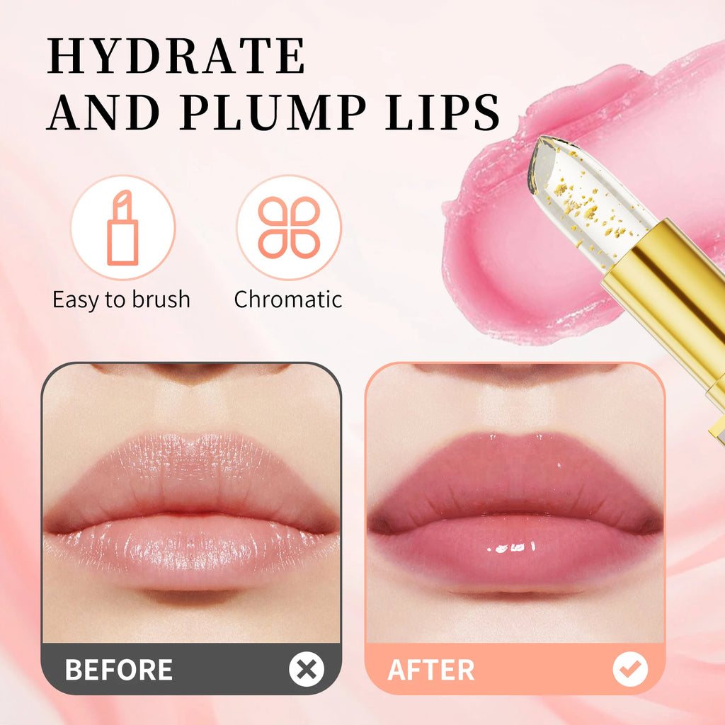 Jelly Gradient Lipstick, Cup Non-stick Gold Foil PH Color Changing Lip Balm, Long Lasting Hydrating Moisturizing Makeup Lipstick Qme