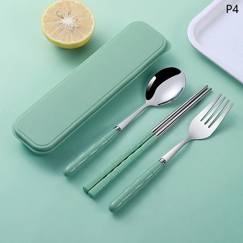 Chopsticks Spoons Forks Sets Stainless Steel Portable Tableware Qme 4