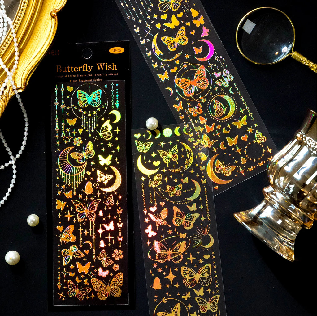 3pcs Waterproof Glittering Laser Cartoon Graffiti Dot Decorative Stickers for Scrapbooking DIY Photo Notebook Collage Stationery Qme