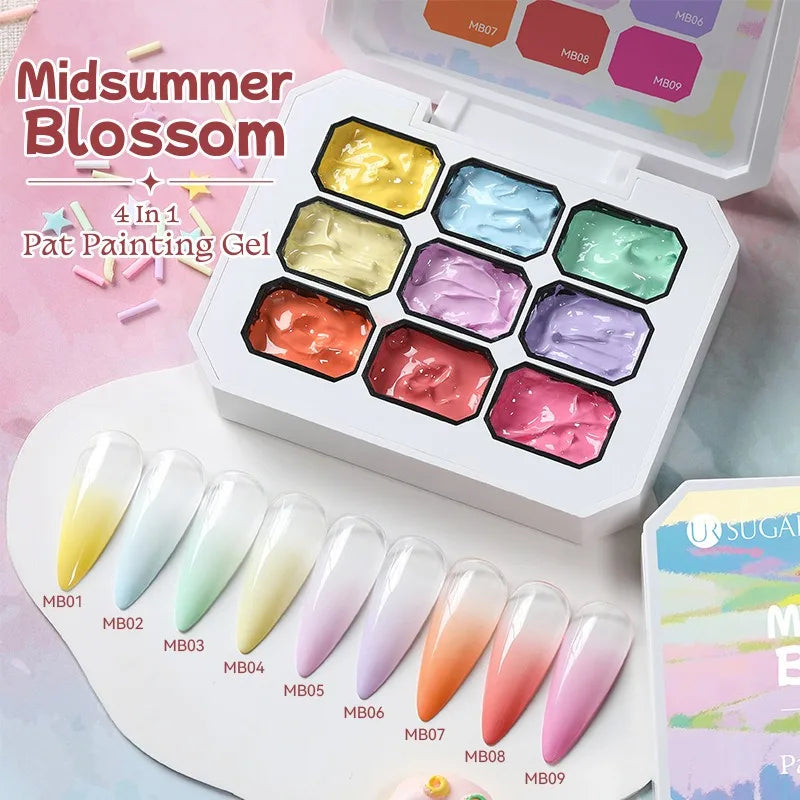 4 in 1 16 Color Nail Art Painting Gel Polish High Pigment Patting Gel for Gradient Ombre Blush Soak Off 3D Creative DIY Manicure Qme 9 Grids 02