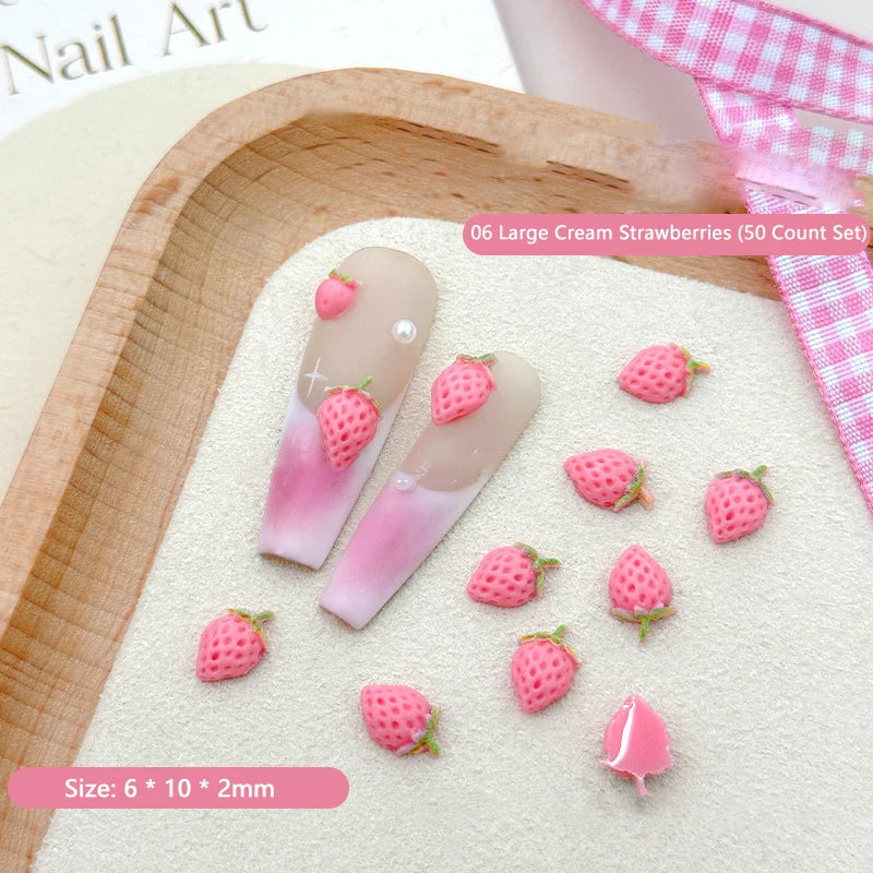 Sweet Strawberry Nail Charms 3D Resin Cartoon Fruits Rhinestones Qme A6