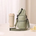Portable Water Bottle Bag With Adjustable Strap Thermal Mugs Insulated Protective Cover Phone Pocket Outdoor Sports Travel Bag Qme 29cm army green