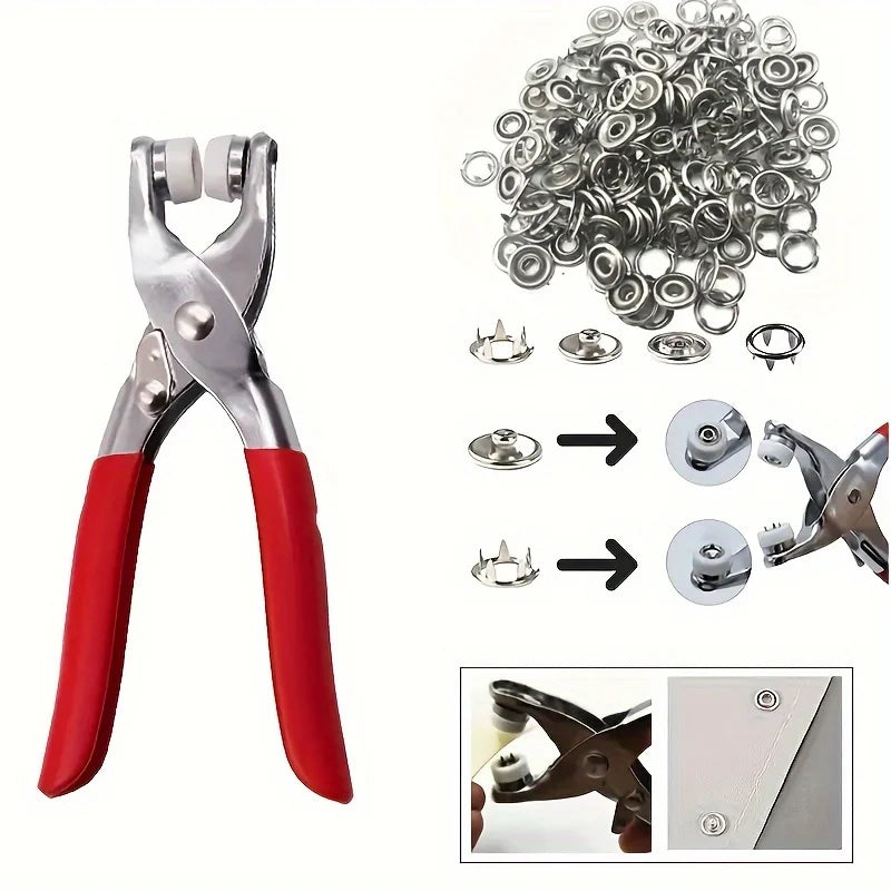200PCS Stainless Steel Snap and Fastener Pliers Kit - Easy-to-Use DIY Clothing Button Mounting Kit for Safe and Durable Fastenin Qme