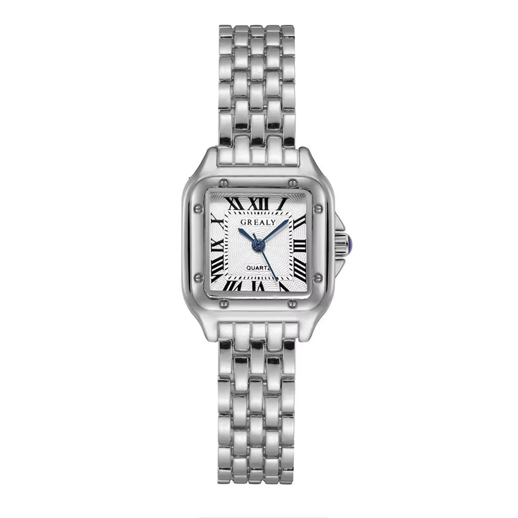 2023 Luxury Women's Fashion Square Watches Gold Alloy Strap Ladies Quartz Wristwatches Qualities Female Roman Scale Clock Qme Silver
