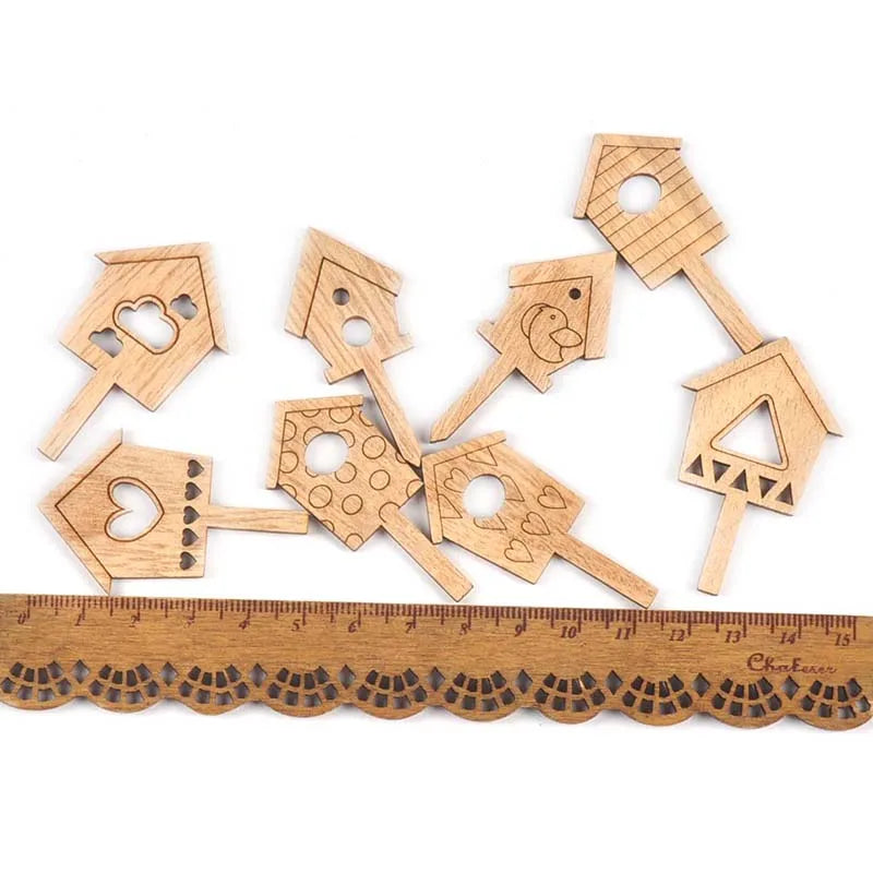 25Pcs 3x5cm Natural House Pattern Wooden Board Insert Ornaments Flowerpot Card Kids Supplies Wood DIY Crafts Home Decor Arts Qme