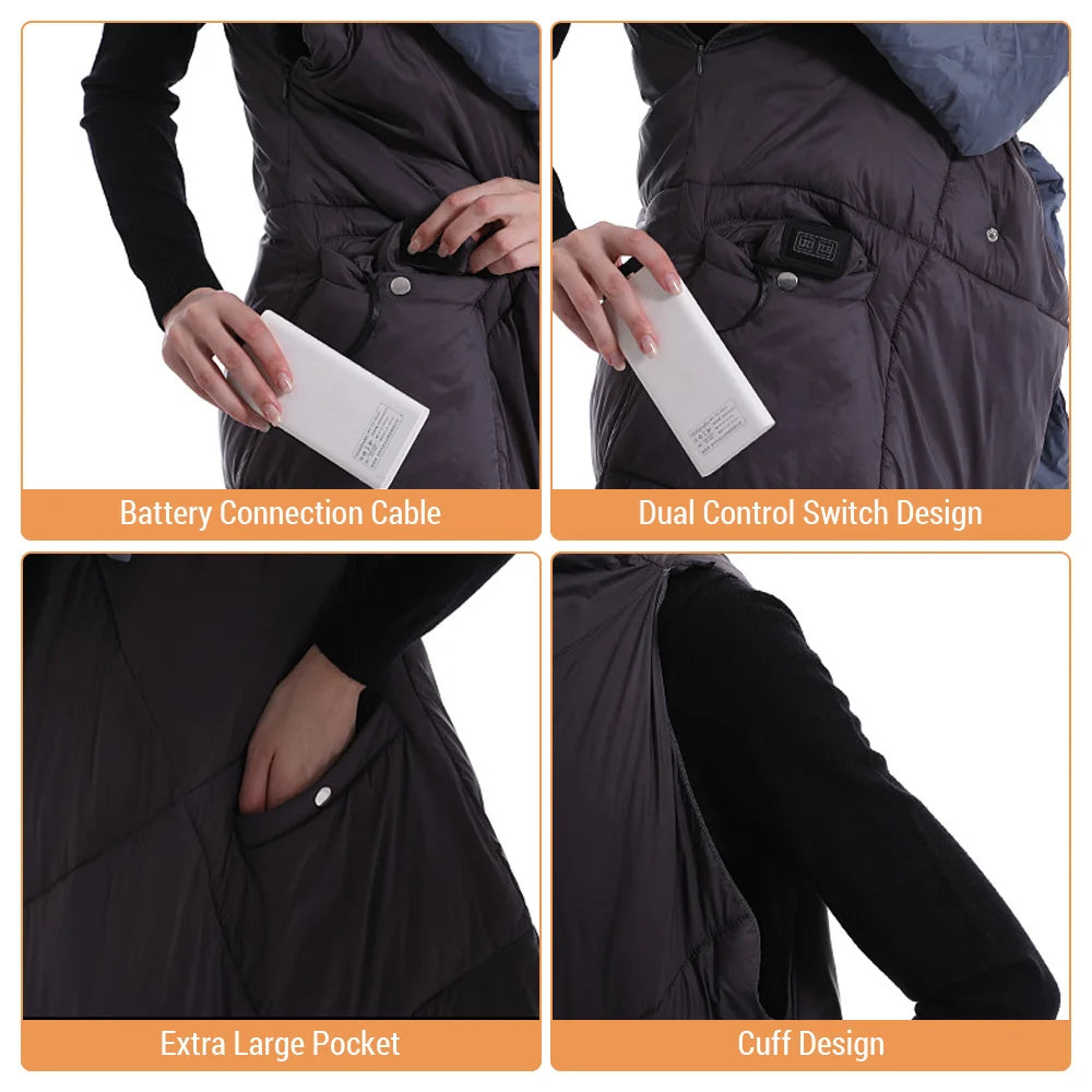 Warmer Blanket USB Electric Blanket Soft Fast Heating Shawl Blanket 3 Levels Heated Vest for Outdoors Camping Qme