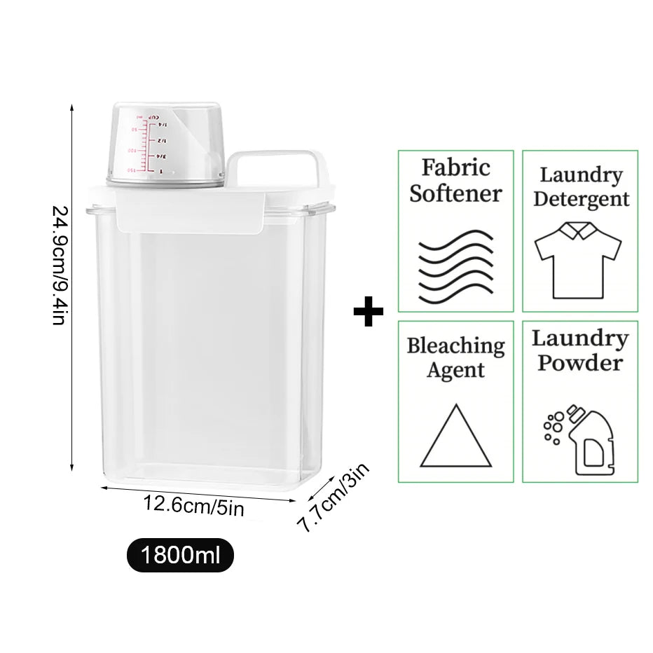 1100/1800/2300Ml Refillable Laundry Detergent Dispenser Empty Tank for Powder Softener Bleach Storage Container with Labels Qme 1800ml with Labels