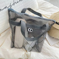Portable Mesh Storage Bag for Seaside Vacation Swimming Fitness Toiletries Organizer Qme Grey 1pcs