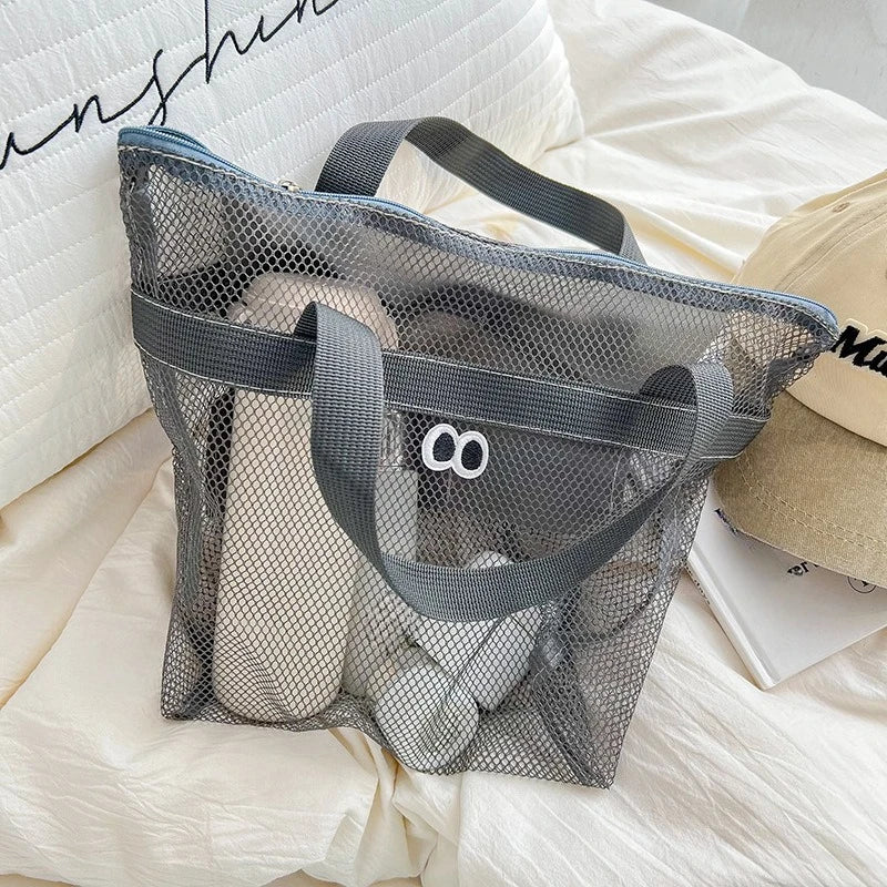 Portable Breathable Mesh Toiletry Bag Compact Organizer for Seaside Trips Swimming Fitness Daily Travel Storage Qme Grey 1pcs