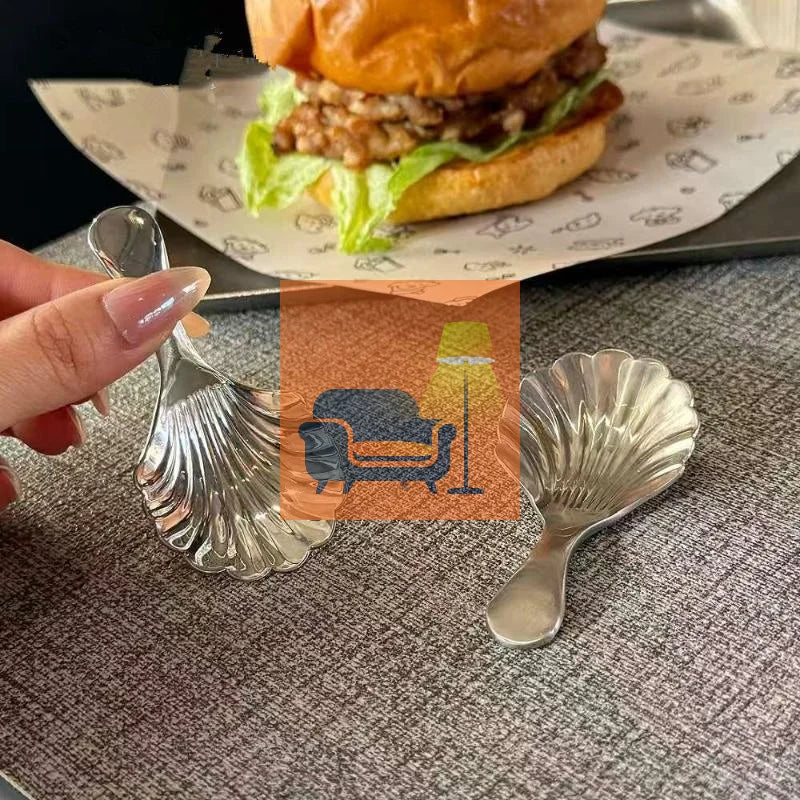 1/2/3Pcs Shell Tea Spoon Stainless Steel Stirring Sundae Coffee Tea Spoons Dessert Stirring Coffee Supplies Mini Small Coffee Qme