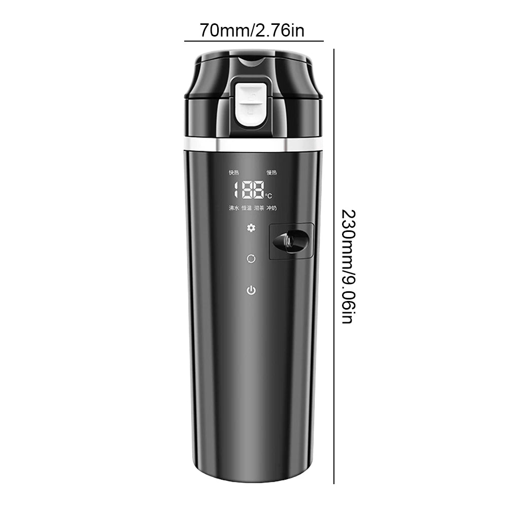 12V/24V 500ml Stainless Steel Car Heating Cup Smart Temperature Control Electric Kettle Stainless Steel Cup Water Warmer Bottle Qme B