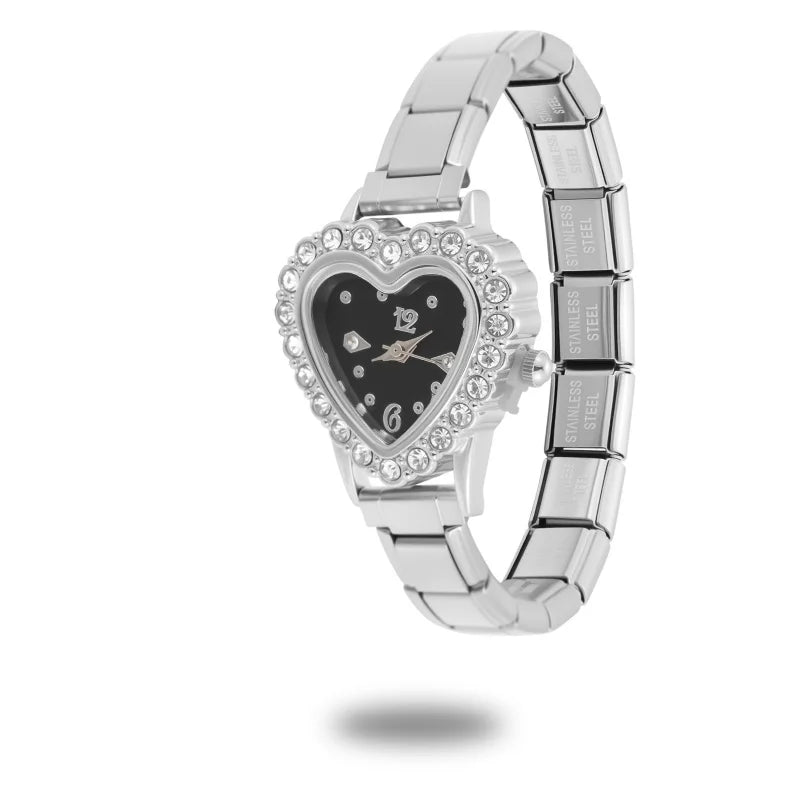 Women's Men High Quality DIY 9MM Width Italian Elastic Charm Stainless Heart Round Zircon Watch Bracelet Bangle For Party Gift Qme Style 28