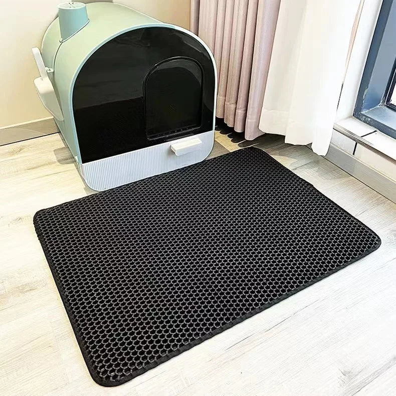 Cat litter mat, garbage collection mat, anti carry out cat litter, anti key mat, honeycomb double-layer design, waterproof, anti Qme black L-55x75cm